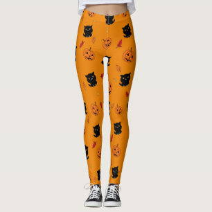 Legging Padrões De Gatos Pretos E Abóboras Do Halloween