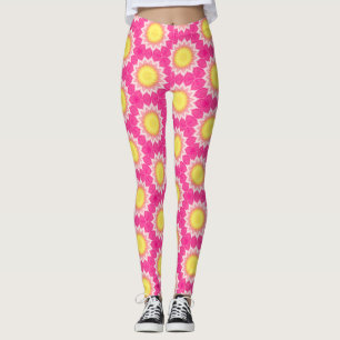 Legging Padrões de girassol cor-de-rosa e amarelo - Pernas