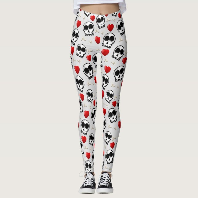 Legging Padrões de Halloween para crânios e corações verme (Frente)