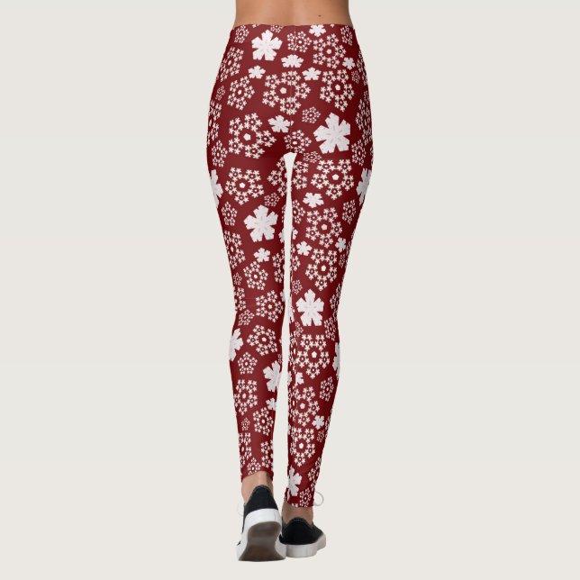 Legging Padrões de inverno para flocos de neve vermelhos e (Verso)