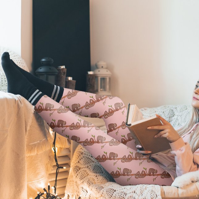 Legging Padrões De Lama De Bebê Com Sono (Sloth Pattern Leggings (choose your own background colour))