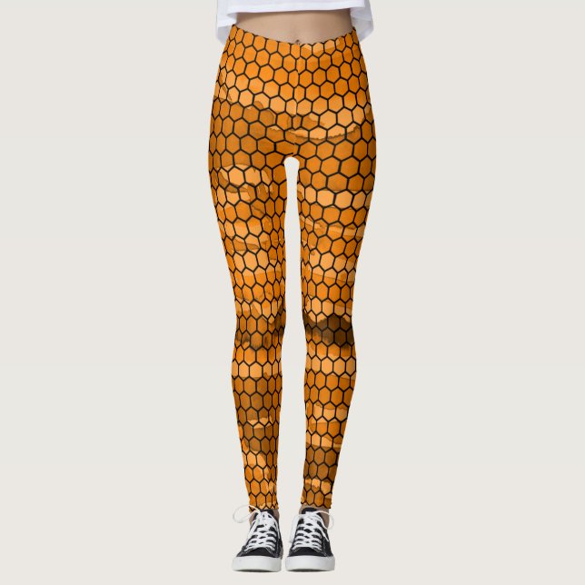 Legging Padrões De Mel Preto E Laranja Do Quic (Frente)