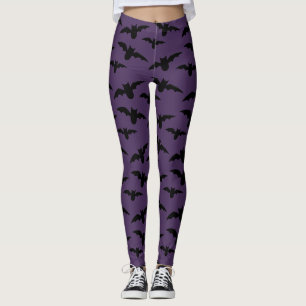 Legging Padrões de Morcego Roxo Pernas de Halloween