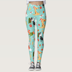 Legging Padrões de Natal para Cães Felizes