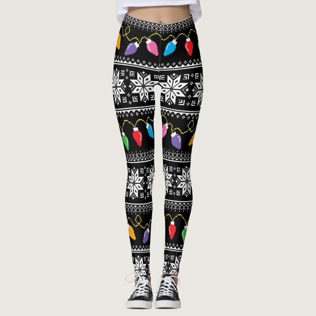 Legging Padrões de Neve das Luzes de Natal Sudoríssimas (Frente)