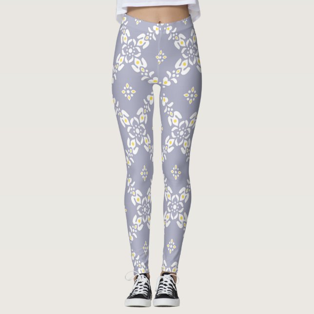 Legging padrões de oriente branco lindas cinzas roxas boni (Frente)