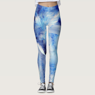 Legging Padrões de Penas Azuis e Brancas Legal