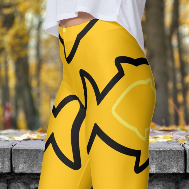 Legging Padrões de queixo preto e amarelo fabuloso e diver (Black Fin on Yellow)
