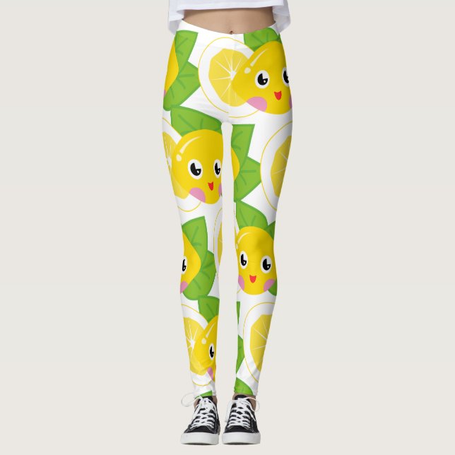 Legging Padrões de rosto Emoji, limões lindos (Frente)