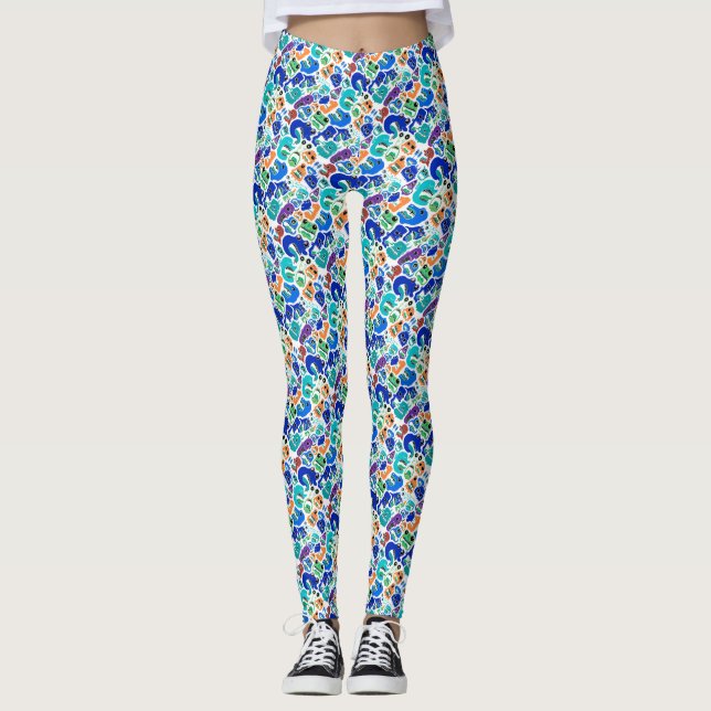 Legging Padrões de rostos de monstros coloridos fofos (Frente)