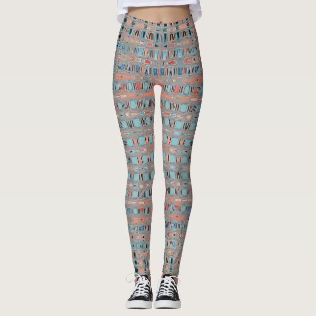 Legging Padrões de tonalidades azuis cor-de-rosa (Frente)