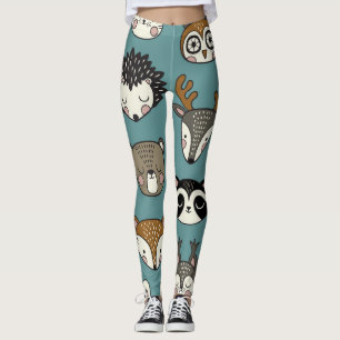 Legging Padrões de Vintagem de Animais da Floresta
