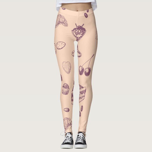 Legging Padrões doces com várias sobremesas. (Frente)