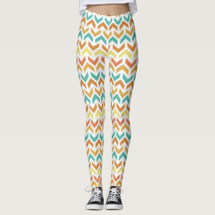 Legging Padrões Dourados do Teal Laranja-Chevron - Setas R