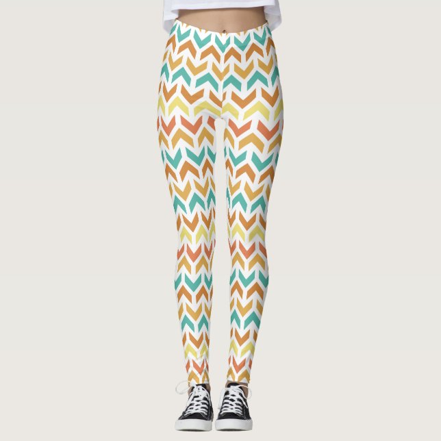 Legging Padrões Dourados do Teal Laranja-Chevron - Setas R (Frente)
