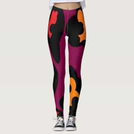 Legging Padrões enormes de pêssego roxo e vermelho pálido