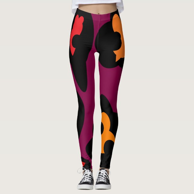 Legging Padrões enormes de pêssego roxo e vermelho pálido (Frente)