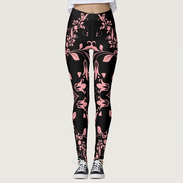Legging Padrões Florais Rosa no Workout de Mulheres Negras (Frente)