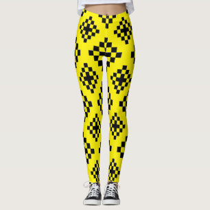 Legging Padrões Geométricos Preto e Amarelo