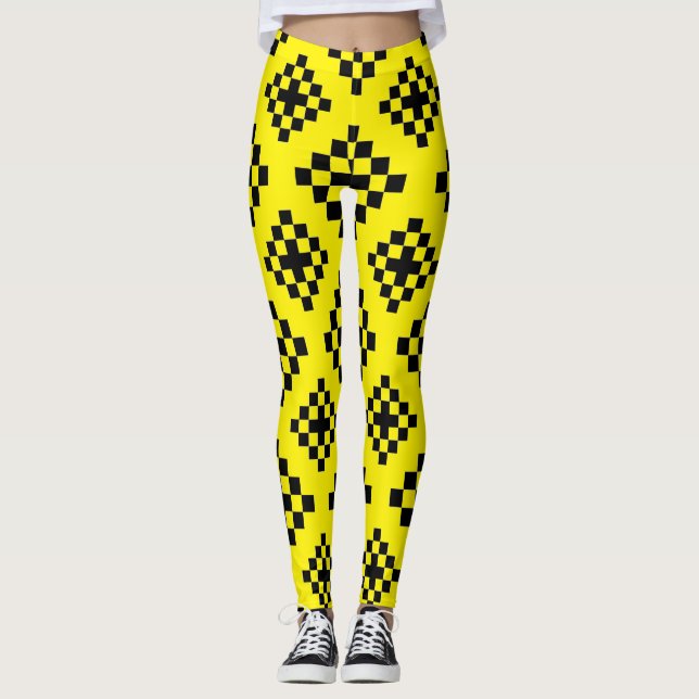 Legging Padrões Geométricos Preto e Amarelo (Frente)