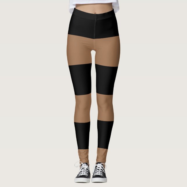 Legging Padrões Horizontais em Preto e Marrom Stripe (Frente)