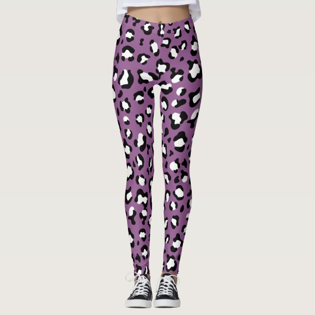 Legging Padrões-leopardo, manchas-leopardo, leopardo roxo (Frente)