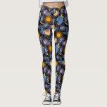 Legging Padrões Mágicos Celestiais Lua Estrelas Sun Black<br><div class="desc">Padrão midiático celestial cerâmico com estrelas de lua,  e sóis,  em cores amarela,  azul e púrpura com brilho azul sujo e efeitos de aquarela.</div>