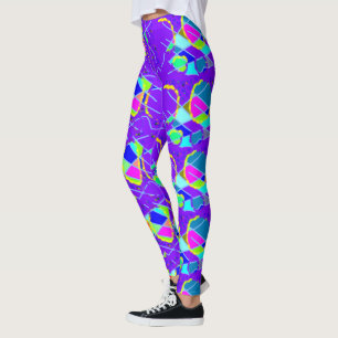 Legging padrões múltiplos em coxas roxas azuis