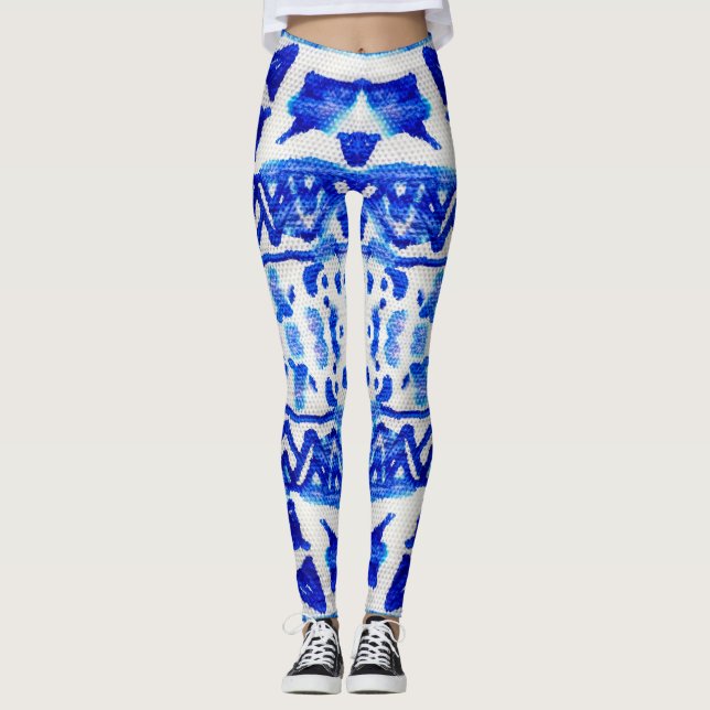 Legging Padrões Nativos do Seta do Indigo Étnico (Frente)