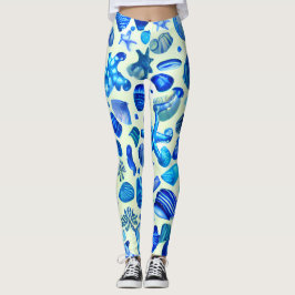 Legging Padrões Oceanos de Conchas Azuis
