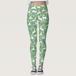 Legging Padrões para as renas de Natal, branco 02 L Verde