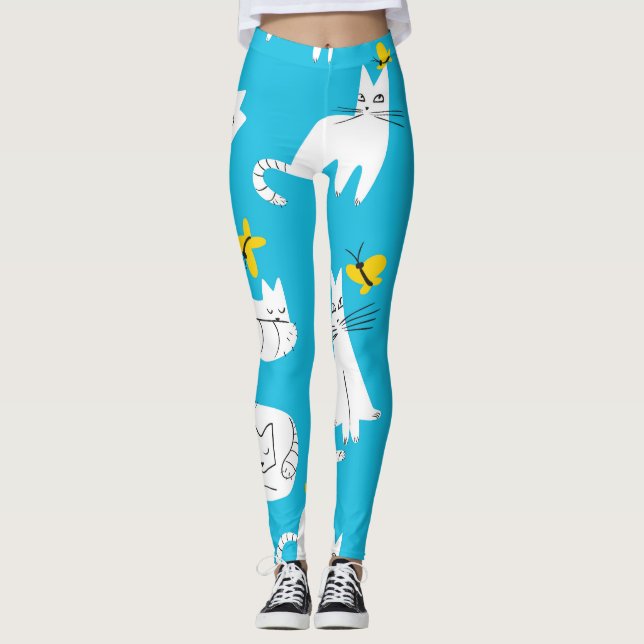 Legging Padrões para gatos e borboletas lúcidos (Frente)