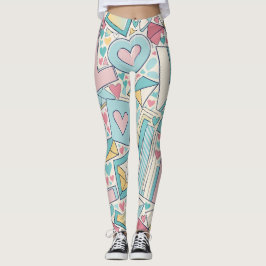 Legging Padrões Personalizados do Love Letters Pastel