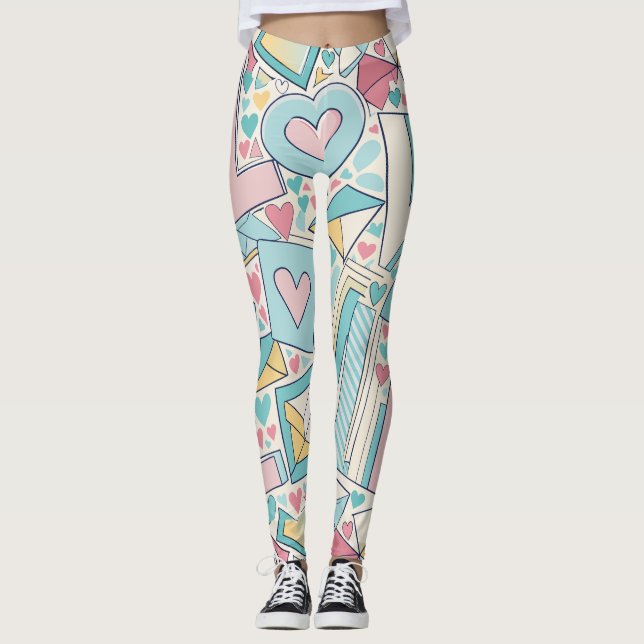 Legging Padrões Personalizados do Love Letters Pastel (Frente)