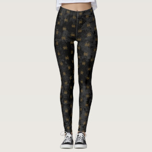 Legging Padrões preto Dourado do crânio e dos ossos