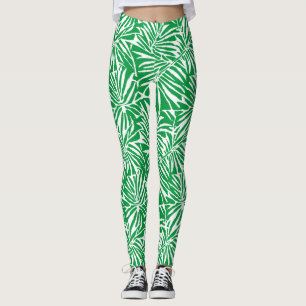 Legging Padrões Repetitivos De Folha Tropical Branca E Ver