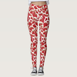 Legging Padrões repetitivos de folhas voadoras brancas e v