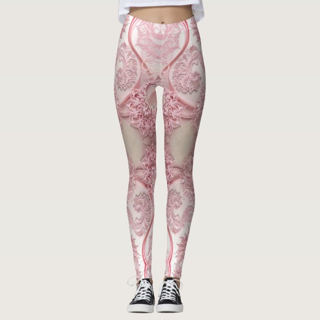 Legging Padrões rígidos, rodando, de bonito renda rosa (Frente)
