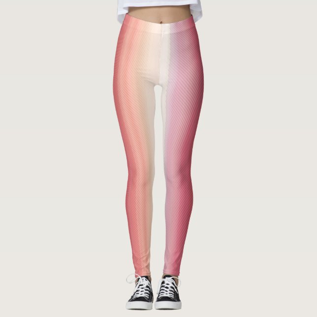 Legging Padrões Românticos De Listras Brancas E Rosa (Frente)