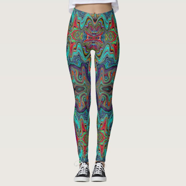 Legging Padrões verde e vermelho de espuma do mar ondulado (Frente)