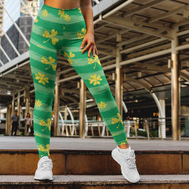 Legging Padrões verdes de stripes com Ouros de proteção Pa