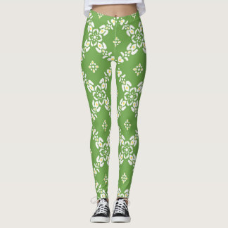 Legging Padrões verdes folhas flores
