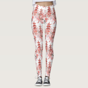 Legging Pagoda Chinesa Aquarela com Flores de Cereja (3)