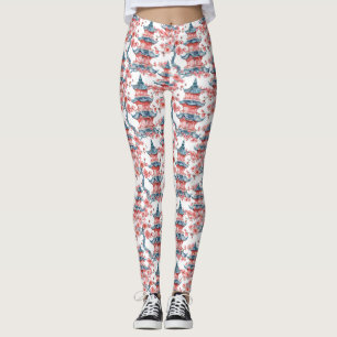Legging Pagoda Chinesa Aquarela com Flores de Cereja (6)