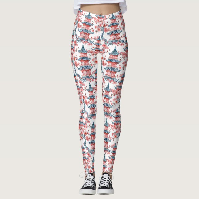 Legging Pagoda Chinesa Aquarela com Flores de Cereja (6) (Frente)
