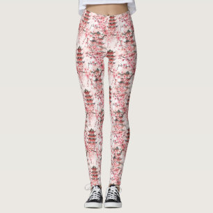 Legging Pagoda Chinesa Aquarela com Flores de Cereja (7)