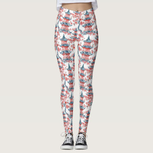 Legging Pagode Oriental Flor de Cerejeira Vermelha Arte