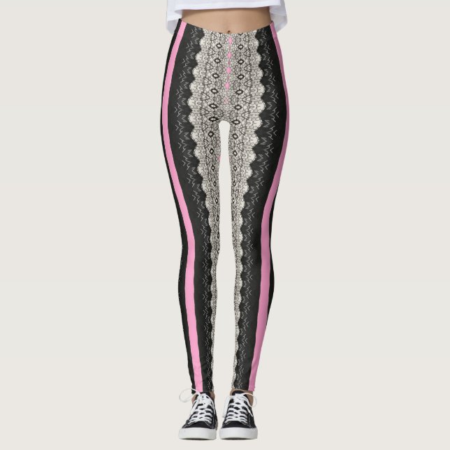 Legging Painéis pretos e brancos com legendas cor-de-rosa (Frente)