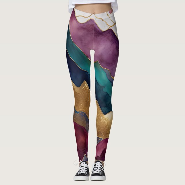 Legging Paisagem Abstrato de Aquarela Dourada (Frente)
