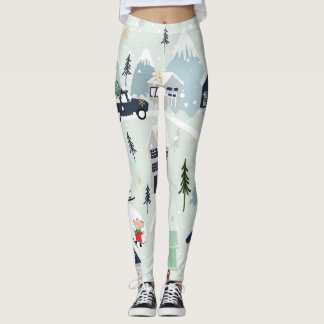 Legging Paisagem de inverno com urso polar, fundo de Natal
